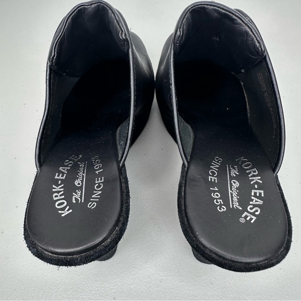 Kork-Ease Leather Heeled Clogs Women’s 10 Black Leather Slip-on Mule Zipper Shoe - Picture 9 of 16